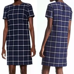 Banana Republic Large Tall Women's Navy Plaid Shift Dress Professional Dress